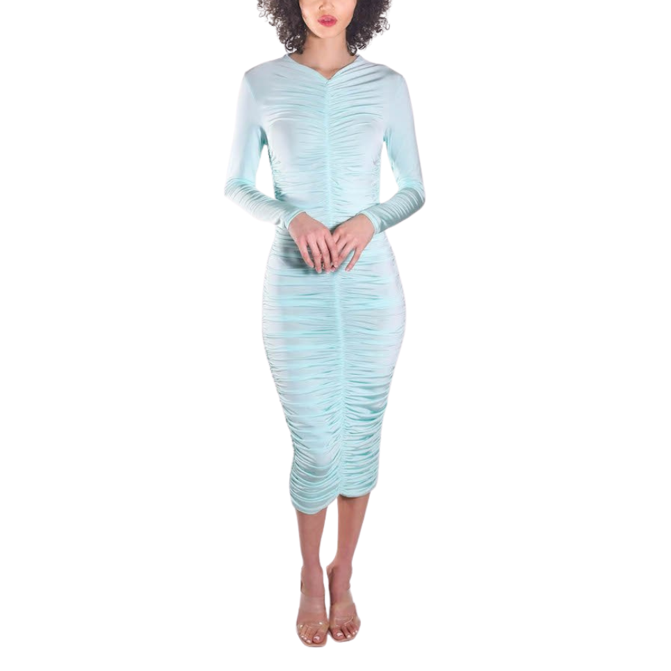 Torin Ruched Jersey Dress - Mint
Ruched along the contours of the body in airy jersey knit, Sandi_J's long sleeve midi is figure-hugging and an updated classic. Back zip closure. This dress is elegant and powerful, can be worn on or off the shoulder with a minor zipper adjustment. 100% polyester Machine wash cold with like colors Made in USA
Torin Ruched Jersey Dress - Mint
Ruched along the contours of the body in airy jersey knit, Sandi_J's long sleeve midi is figure-hugging and an updated classic. Back zi