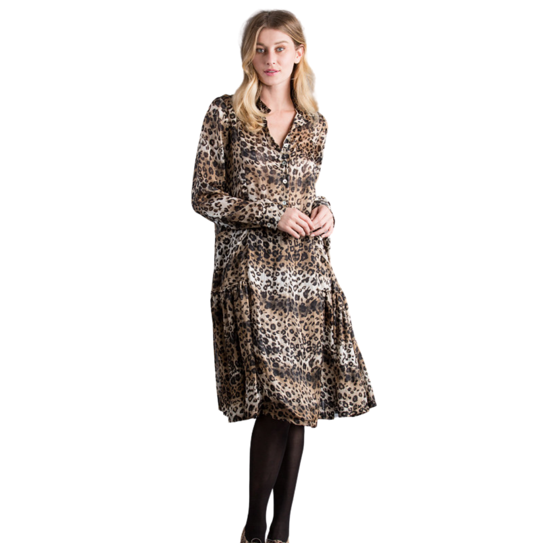 Leopard Print Semi Ruffled Midi Dress Leopard Print Semi Ruffled Midi Dress
