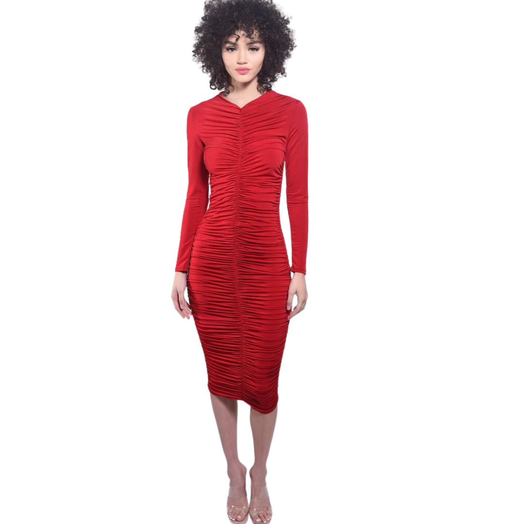 Torin Ruched Jersey Dress - Crimson
Ruched along the contours of the body in airy jersey knit, Sandi_J's long sleeve midi is figure-hugging and an updated classic. Back zip closure. This dress is elegant and powerful, can be worn on or off the shoulder with a minor zipper adjustment. 100% polyester Machine wash cold with like colors Made in USA
Torin Ruched Jersey Dress - Crimson
Ruched along the contours of the body in airy jersey knit, Sandi_J's long sleeve midi is figure-hugging and an updated classic. B