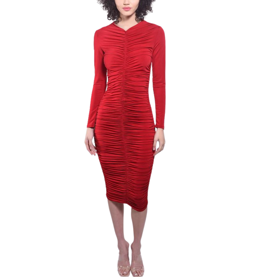 Torin Ruched Jersey Dress - Crimson
Ruched along the contours of the body in airy jersey knit, Sandi_J's long sleeve midi is figure-hugging and an updated classic. Back zip closure. This dress is elegant and powerful, can be worn on or off the shoulder with a minor zipper adjustment. 100% polyester Machine wash cold with like colors Made in USA
Torin Ruched Jersey Dress - Crimson
Ruched along the contours of the body in airy jersey knit, Sandi_J's long sleeve midi is figure-hugging and an updated classic. B