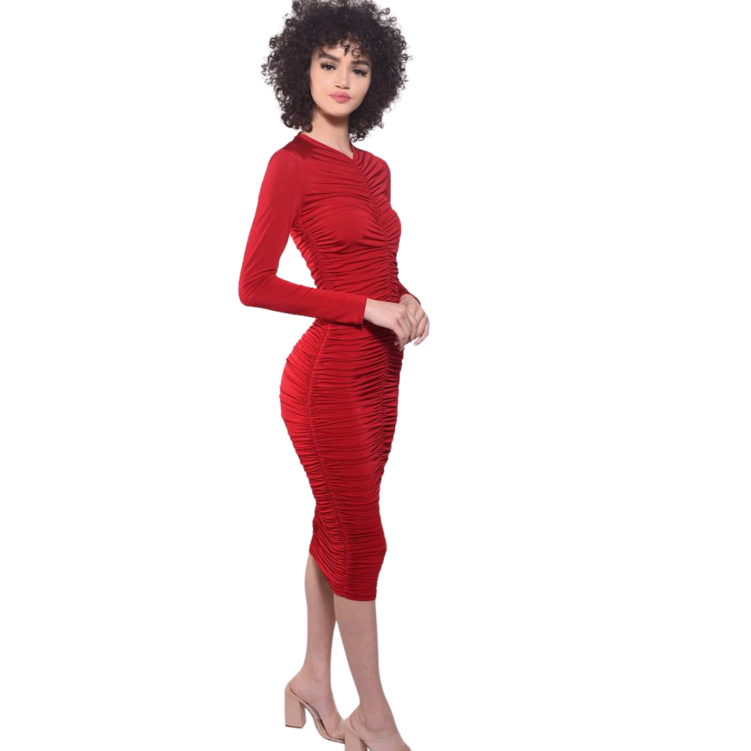 Torin Ruched Jersey Dress - Crimson
Ruched along the contours of the body in airy jersey knit, Sandi_J's long sleeve midi is figure-hugging and an updated classic. Back zip closure. This dress is elegant and powerful, can be worn on or off the shoulder with a minor zipper adjustment. 100% polyester Machine wash cold with like colors Made in USA
Torin Ruched Jersey Dress - Crimson
Ruched along the contours of the body in airy jersey knit, Sandi_J's long sleeve midi is figure-hugging and an updated classic. B