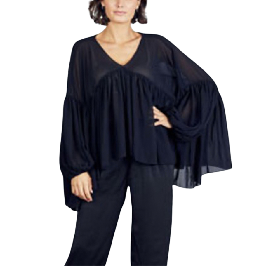 Hi Low Gathered Blouse - Rossi - Black
V collar with flowing sleeve and gathered hi-low hemline. This tunic blouse has long sleeves that gathers at the cuff with eleastic while the hemline sweeps hi and low for an elegant silhouette. Tunic slips right over your head with no fuss at all. Style: TopFabric: 100% Polyester
Hi Low Gathered Blouse - Rossi - Black
V collar, flowing sleeve & gathered hi-low hemline. This tunic blouse has long sleeves that gathers at cuff with eleastic while the hemline sweeps hi an