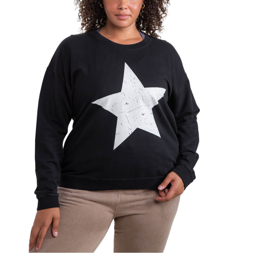 You're A Star Pullover Curvy - Black
This pullover was crafted using a 100% cotton terry fabric. It features a rounded neckline, long sleeves, and a single star graphic on the front with an antiqued finish. Fabric: 100% cotton terry Machine wash cold with like colors and tumble dry low Country of Origin: CN
You're A Star Pullover Curvy - Black
This pullover is 100% cotton terry fabric. It features a rounded neckline, long sleeves, and a single star graphic on the front with an antiqued finish. 
KT11694-P-1