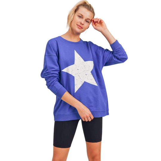 You're A Star Pullover - Royal Blue
This pullover was crafted using a 100% cotton terry fabric. It features a rounded neckline, long sleeves, and a single star graphic on the front with an antiqued finish. Fabric: 100% cotton terry Machine wash cold with like colors and tumble dry low Country of Origin: CN
You're A Star Pullover - Royal Blue
This pullover is 100% cotton terry fabric. It features a rounded neckline, long sleeves, and a single star graphic on the front with an antiqued finish. 
KT11694-BLU

$