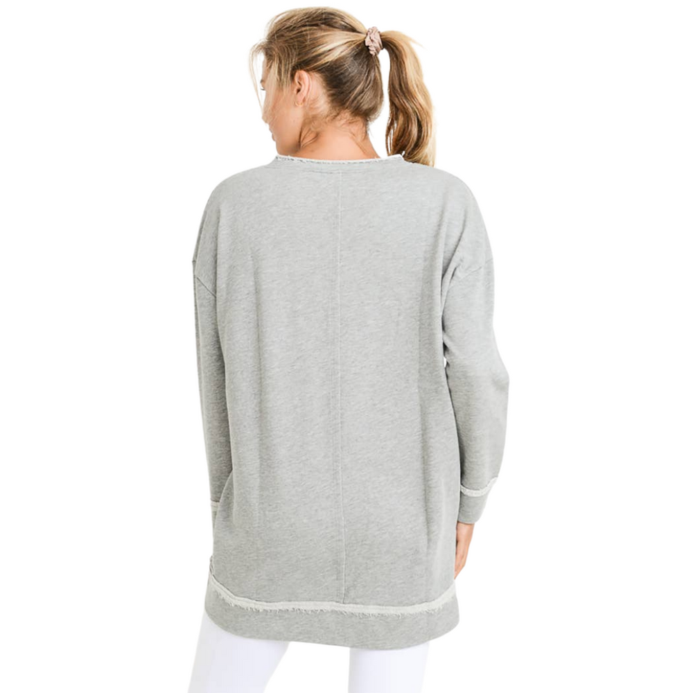 Antiqued Star Longline V-Neck Sweatshirt - Grey
This pullover was crafted using a 100% cotton terry fabric. It features a rounded neckline, long sleeves, and a single star graphic on the front with an antiqued finish. Fabric: 100% cotton terry Machine wash cold with like colors and tumble dry low Country of Origin: CN
Antiqued Star Longline V-Neck Sweatshirt - Grey
This pullover is 100% cotton terry fabric. It features a rounded neckline, long sleeves, and a single star graphic on the front with an antiqued