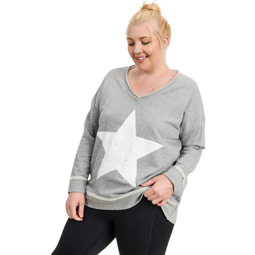 Antiqued Star Longline V-Neck Sweatshirt - CRVY
. This pullover was crafted using a 100% cotton terry fabric. It features a rounded neckline, long sleeves, and a single antique star print graphic on the front with an antiqued finish. Fabric: 100% cotton terry Machine wash cold with like colors and tumble dry low Country of Origin: CN
Antiqued Star Longline V-Neck Sweatshirt - CRVY
This pullover is 100% cotton terry fabric. It features a rounded neckline, long sleeves, and a single star graphic on the front