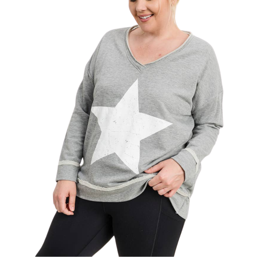 Antiqued Star Longline V-Neck Sweatshirt - CRVY
. This pullover was crafted using a 100% cotton terry fabric. It features a rounded neckline, long sleeves, and a single antique star print graphic on the front with an antiqued finish. Fabric: 100% cotton terry Machine wash cold with like colors and tumble dry low Country of Origin: CN
Antiqued Star Longline V-Neck Sweatshirt - CRVY
This pullover is 100% cotton terry fabric. It features a rounded neckline, long sleeves, and a single star graphic on the front