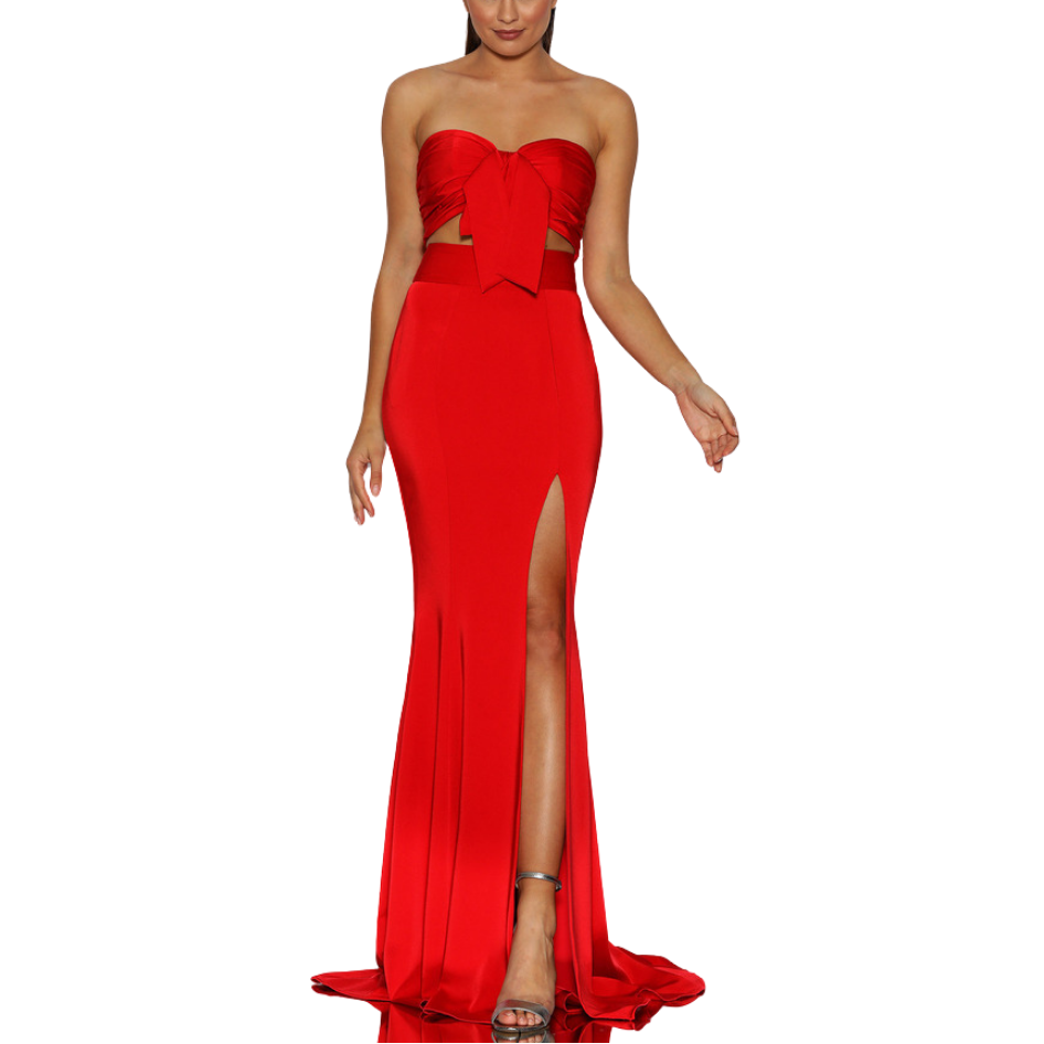 Melinda 2 Piece Dress (JX2043-red) by Jadore Evening
Our Melinda 2 Piece dress is perfect as party dress, evening dress, or school formal dress. This beautiful dress features a sweetheart neckline, tie detail, trumpet silhouette with show-stopping leg split. Melinda 2 Piece dress dress is fully lined with in-built cups and back zip. Order 1 size up, contact us if you are unsure about sizes and measurements. Dress features: Sweetheart Neckline Fully lined Padded bust Trumpet silhouette Back zip 2 Piece
Melin