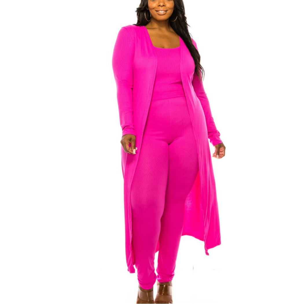 3pc Ribbed Knit Lounge Set - Fuchsia
This cozy full length robe is made of soft ribbed knit polyester.spandex and is teamed up with matching tank top and full length leggings. This 3pc set is perfect for lounging at home, entertaining guests or Zooming from your work office. Fabric & Care: 93% polyester, 7% spandex Machine wash cold with like colors, do not bleach Gentle cycle, tumble dry low
3pc Ribbed Knit Lounge Set - Fuchsia
This cozy full length robe is made of soft ribbed knit polyester.spandex and is