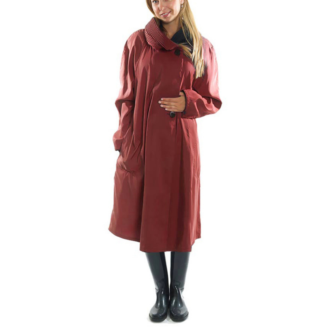 Tea Length Donatella Rain Coat - Red
A reversible, water-resistant and lightweight rain jacket falls to the knee in an A-line silhouette. Features include extra long raglan sleeves, deep pockets, and a unique accordion pleat hood which doubles as an elegant shawl collar. Fabric & Care Made in the U.S.A. 55% Nylon, 45% Polyester
Tea Length Donatella Rain Coat - Red
Reversible, water-resistant and lightweight rain jacket falls to the knee in an A-line silhouette. Long raglan sleeves, deep pockets, and accordi