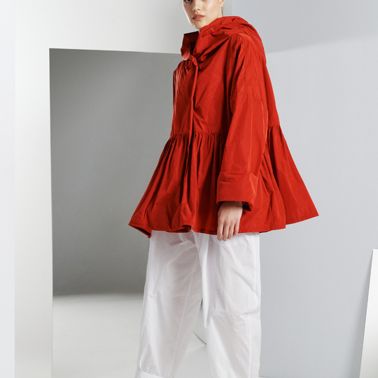 Lucia Jacket - Igor Dobranic
In a beautiful pop of red, this chic jacket has classic sophistication with a relaxed peplum body that features a waist seam with gathered panel. The generous body has a double snap closure at front, with a hooded neckline. The long dropped sleeves are perfect for rolling with a wider silhouette. Side seam pockets at utility. Fit fact: Runs true to Igor's sizing with a full relaxed body Taffeta woven 100% Polyester Wash cold, Line dry Made in Croatia Style # S22-52
Lucia Jacket