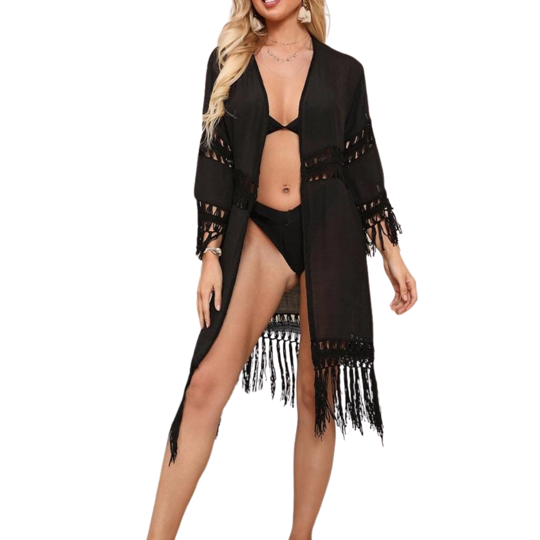 Lace Crochet Open Kimono - Black
Lace Crochet Open front kimono is great to throw on and head out to the pool or to breakfast. Model is wearing a size SHeight:5' 8", Bust:35 in, Waist:24 in, Hips:36 in Details: Regular wash Fabric: 100%polyester Made in China
Lace Crochet Open Kimono - Black
Chill out on a hot summer day with our White Boho V-Neck Cover Up. This cover up features soft and stretchy crochet design and neck drawstring with tassels. 
613-1blk

$39.99
$39.99
$39.99
black cover up, cover-up, lior