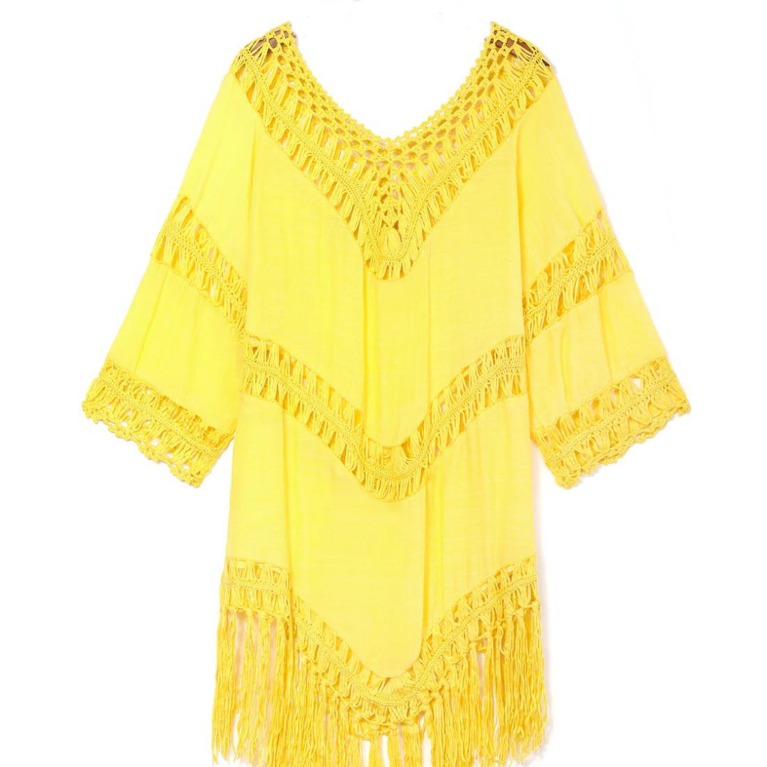 Bathing Suit Cover Up - Yellow
Chill out on a hot summer day with our lacy 3/4 tasseled and crocheted sleeve boat neck cover up. Easy to throw on and look super sexy. One size. 100% polyester Hand wash China import
Bathing Suit Cover Up - Yellow
Chill out on a hot summer day with our White Boho V-Neck Cover Up. This cover up features soft and stretchy crochet design and neck drawstring with tassels. 
633-yellow

$36.99
$36.99
$36.99
bikini cover up, cover-up, liora, liora swimwear, swimwear, swimwear cover-