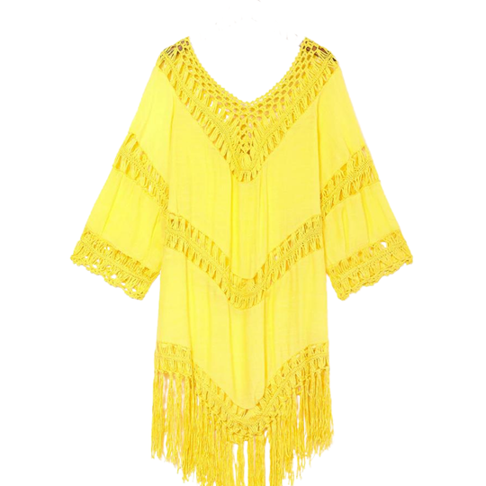 Bathing Suit Cover Up - Yellow
Chill out on a hot summer day with our lacy 3/4 tasseled and crocheted sleeve boat neck cover up. Easy to throw on and look super sexy. One size. 100% polyester Hand wash China import
Bathing Suit Cover Up - Yellow
Chill out on a hot summer day with our White Boho V-Neck Cover Up. This cover up features soft and stretchy crochet design and neck drawstring with tassels. 
633-yellow

$36.99
$36.99
$36.99
bikini cover up, cover-up, liora, liora swimwear, swimwear, swimwear cover-