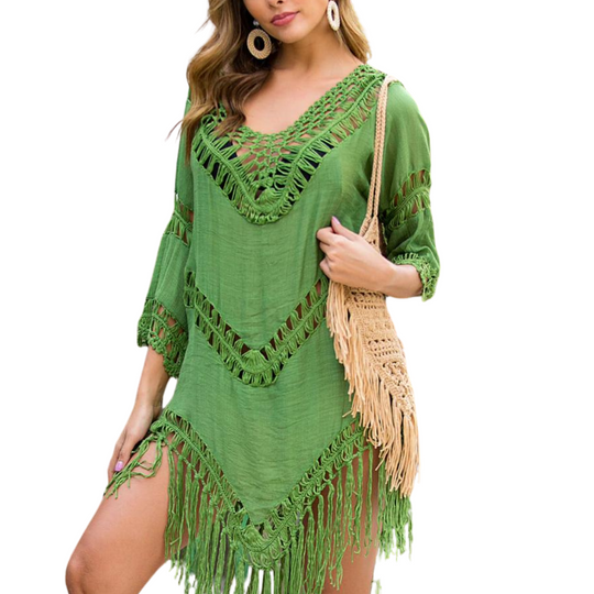 Bathing Suit Cover Up - Green
Chill out on a hot summer day with our lacy 3/4 tasseled and crocheted sleeve boat neck cover up. Easy to throw on and look super sexy. One size. 100% polyester Hand wash China import
Bathing Suit Cover Up - Green
Chill out on a hot summer day with our White Boho V-Neck Cover Up. This cover up features soft and stretchy crochet design and neck drawstring with tassels. 
633-grn

$36.99
$36.99
$36.99
bikini cover up, cover-up, green bathing cover up, green bathing suit cover up,