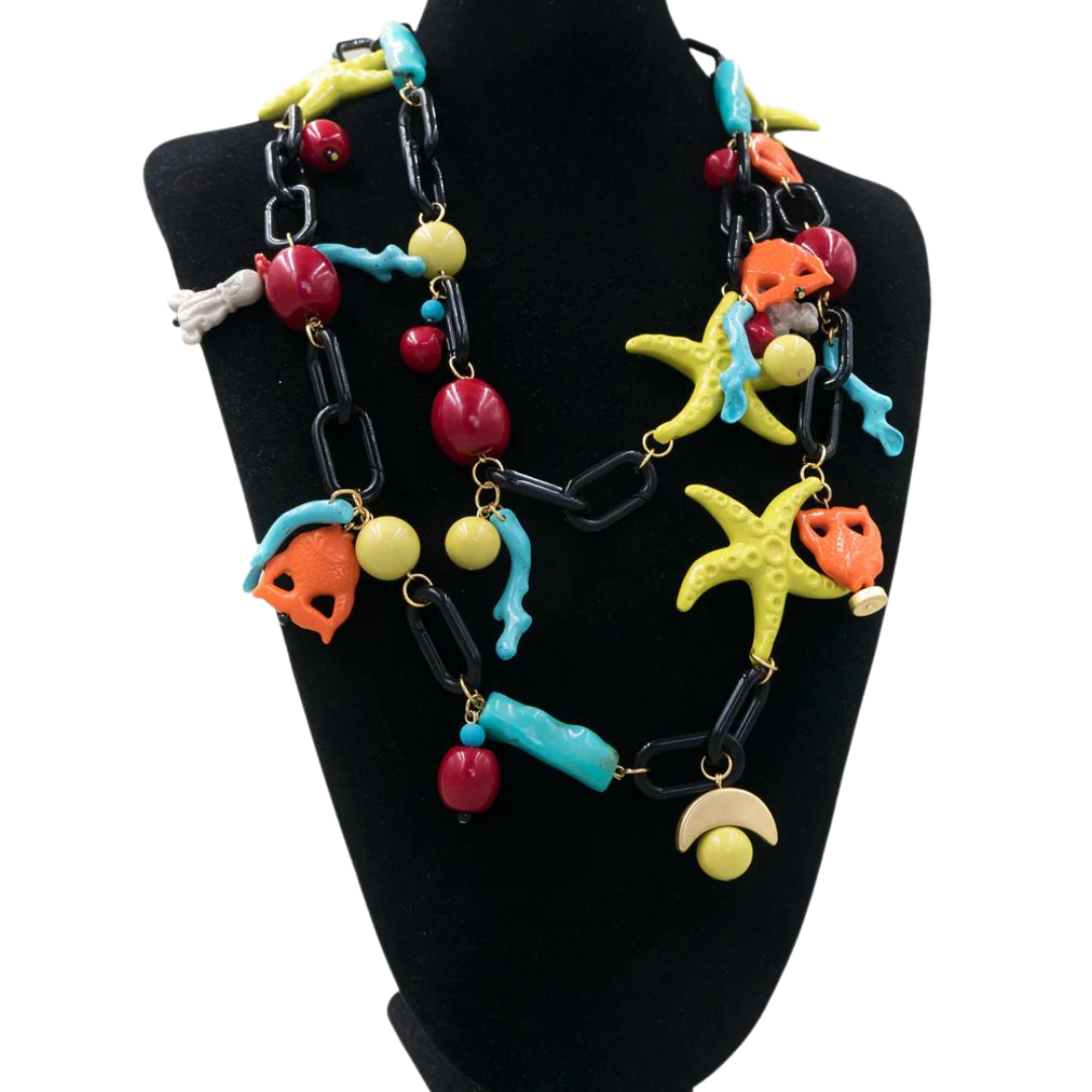 Cecilia Multi Color Abstract Necklace
Bold and beautiful, the Michaela Malin Cecilia necklace from the Expressionist line is a fun exciting and eye-catching piece. Material: Resin Length: 136 cm / 53.5 inch Clasp: Black resin double hook clasp Weight: 157 gram
Cecilia Multi Color Abstract Necklace
Bold and beautiful, the Michaela Malin Cecilia necklace from the Expressionist line is a fun exciting and eye-catching piece. Material: Resin Length: 136 cm / 53.5 inch Clasp: Black resin double hook clasp Weight: