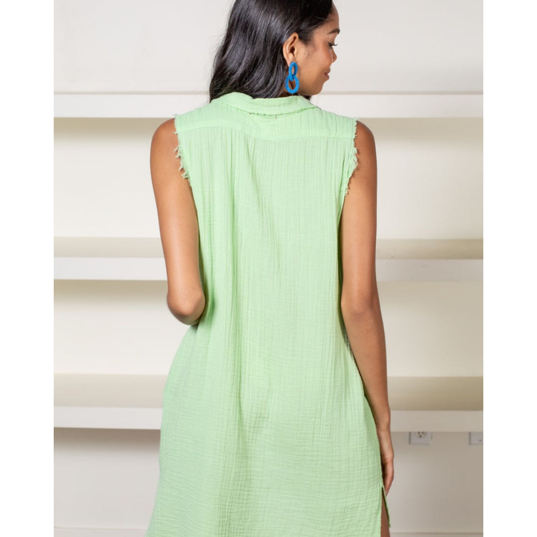 Sleeveless Shirt Dress - Pale Green Small / Pale Green Sleeveless Shirt Dress - Pale Green Small / Pale Green