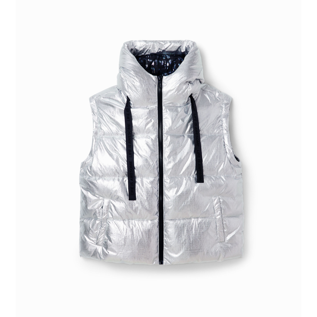 Silver Detachable Sleeve Quilted Jacket/Vest
