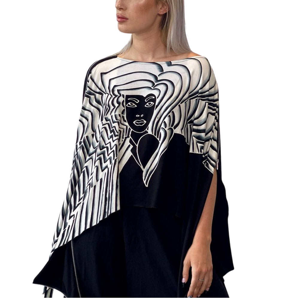 Zip Cape - Retro Roses Girls - One Size
This one size fits most hand designed cape top is cut from the brand’s signature miracle fabric and hand painted in a striking original motif, this cape is perfect for transitional weather. Layer it over a turtleneck top or draped over a dress, once the temperature drops, it will move beautifully with every step you take. About Me 85% Rayon, 15% Lycra “Miracle Fabric” 2 way stretch for a move-with-you-feel Hand Painted Original Design Designed for a relaxed fit Fabric