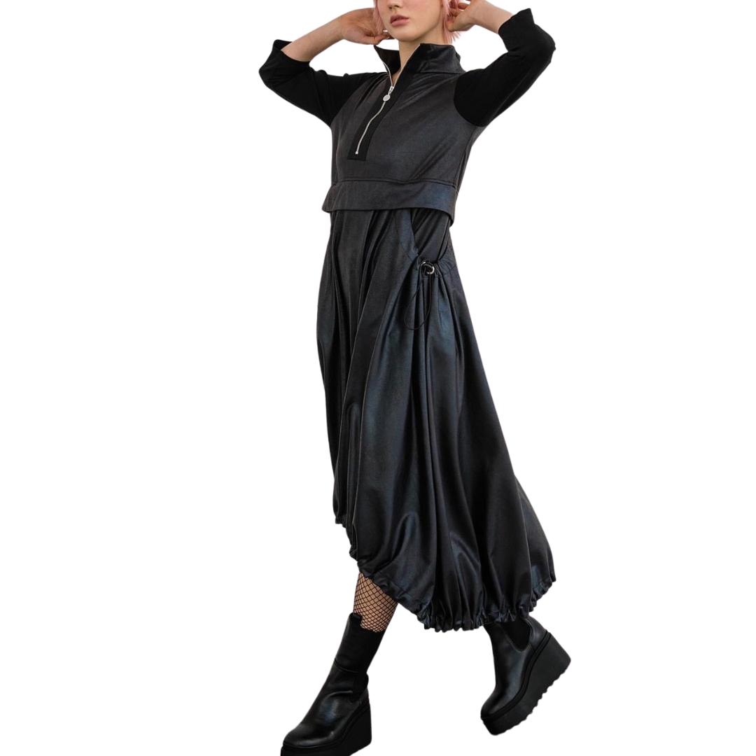 Vanda Faux Leather Front Zip Dress
