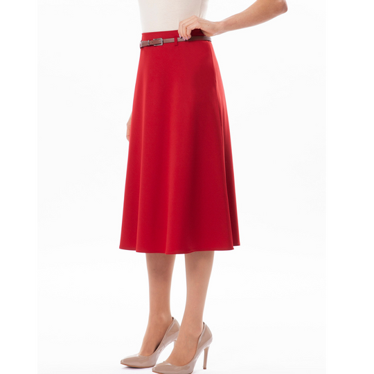 Semi Flare Knee Length Belted Skirt