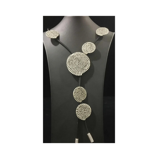 Silver Disc & Leather Rope Necklace