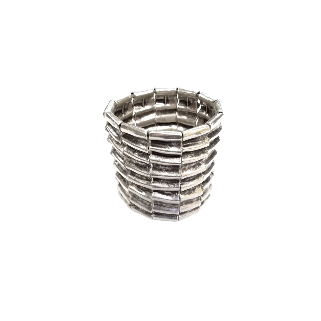 Pewter Antique Silver Bamboo Stretch Bracelet