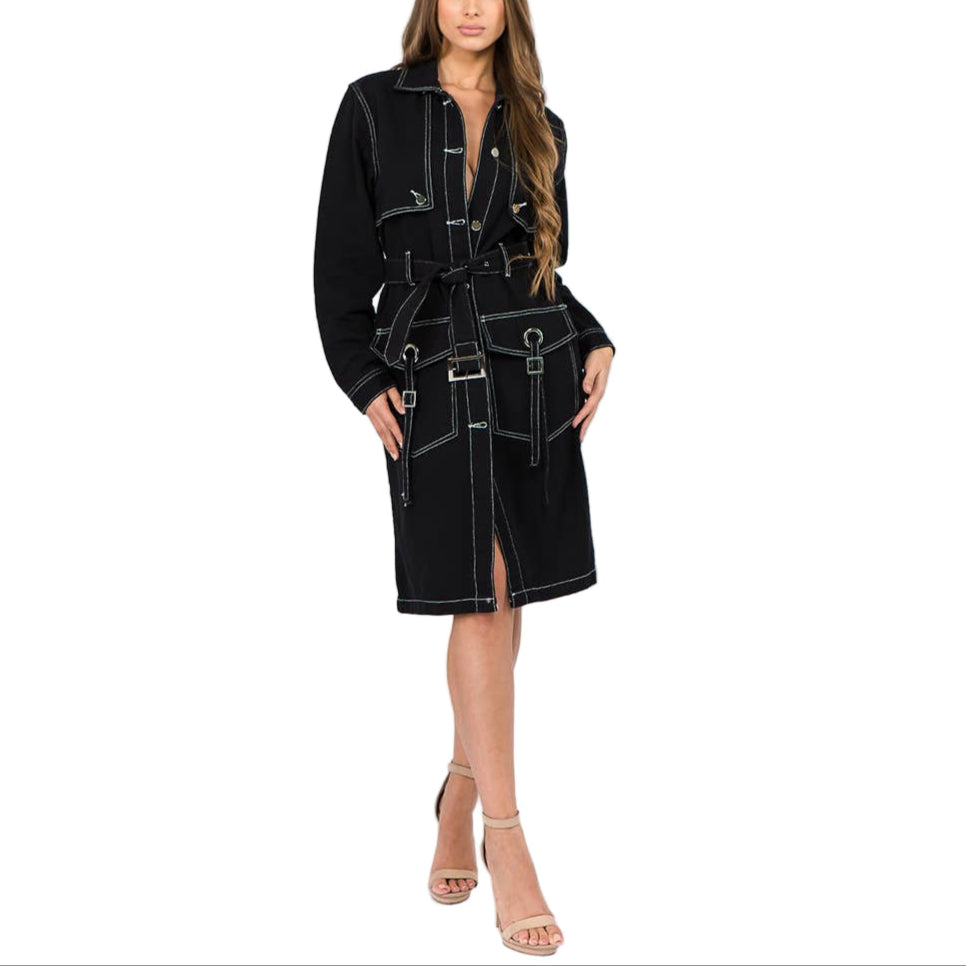 Denim Trench Button Front Coat
Look chic in this long denim trench coat and stay in style. Approx. model height is 5'9" and she is wearing a size S snap button closure at front Pockets Notch collar; removable hood Belted Machine washable
Denim Trench Button Front Coat
Look chic in this denim trench coat and stay in style. It has snap button closure at front, pockets, notch collar, removable hood and is belted.
10302019004-1

$74.99
$74.99
$74.99
blue trench coat, coat, denim, denim blue trench coat, jacket