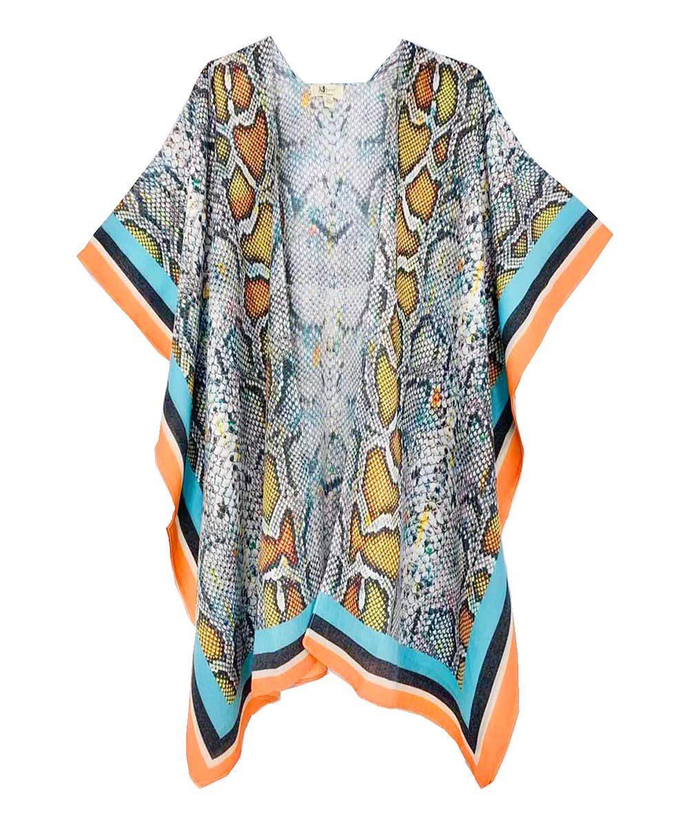 JC Sunny Fashion - Orange-Aqua Snake Pattern Border Kimono