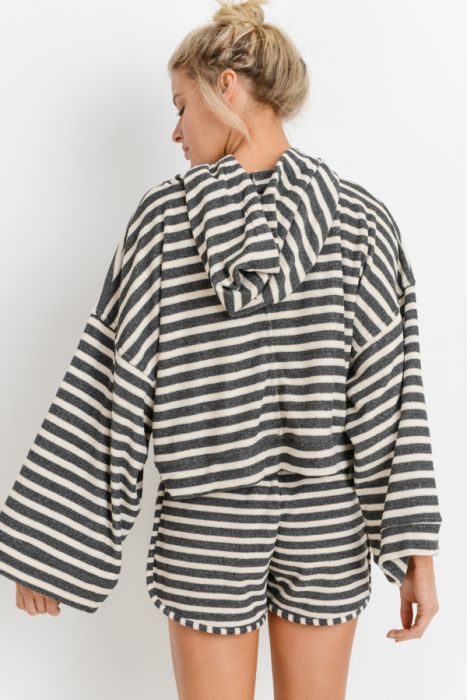 Striped Hoodie Bell Sleeve Top