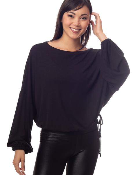 Cassidy Ribbed Knit Top - Black
The new slouchy, oversized CASSIDY top features a beautiful boat neck, flowing gathered bell sleeves, and a drawstring tie waist. The luxuriously soft, stretchy black ribbed knit drapes gorgeously over the body. The perfect piece to pair with our leggings for an on-trend studio to street look. FABRIC 92% rayon/8% spandex4-way stretch SIZING XS/S and M/L (Model is 5'5" wearing size XS/S) CARE Wash inside out in cold water; no bleach; hang or lay flat to dry. Do not iron. Handm